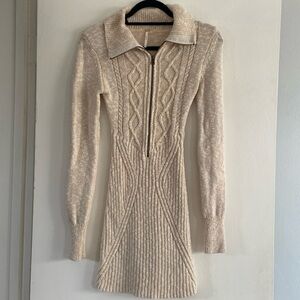 Free People Beige Chunky Knit Long Sleeve Mini Dress [XS]